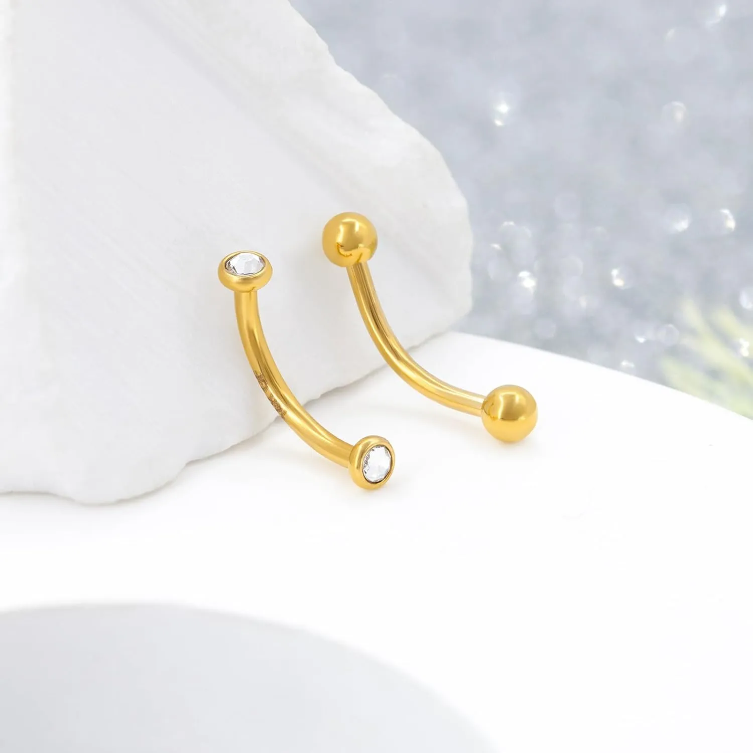 2 Pcs 14k Gold Filled Eyebrow Rings, 16G Threaded Rook Piercing Jewelry, Surgical Steel Vertical Lip Labret Belly Tongue Ring Daith Earring Curved Barbells