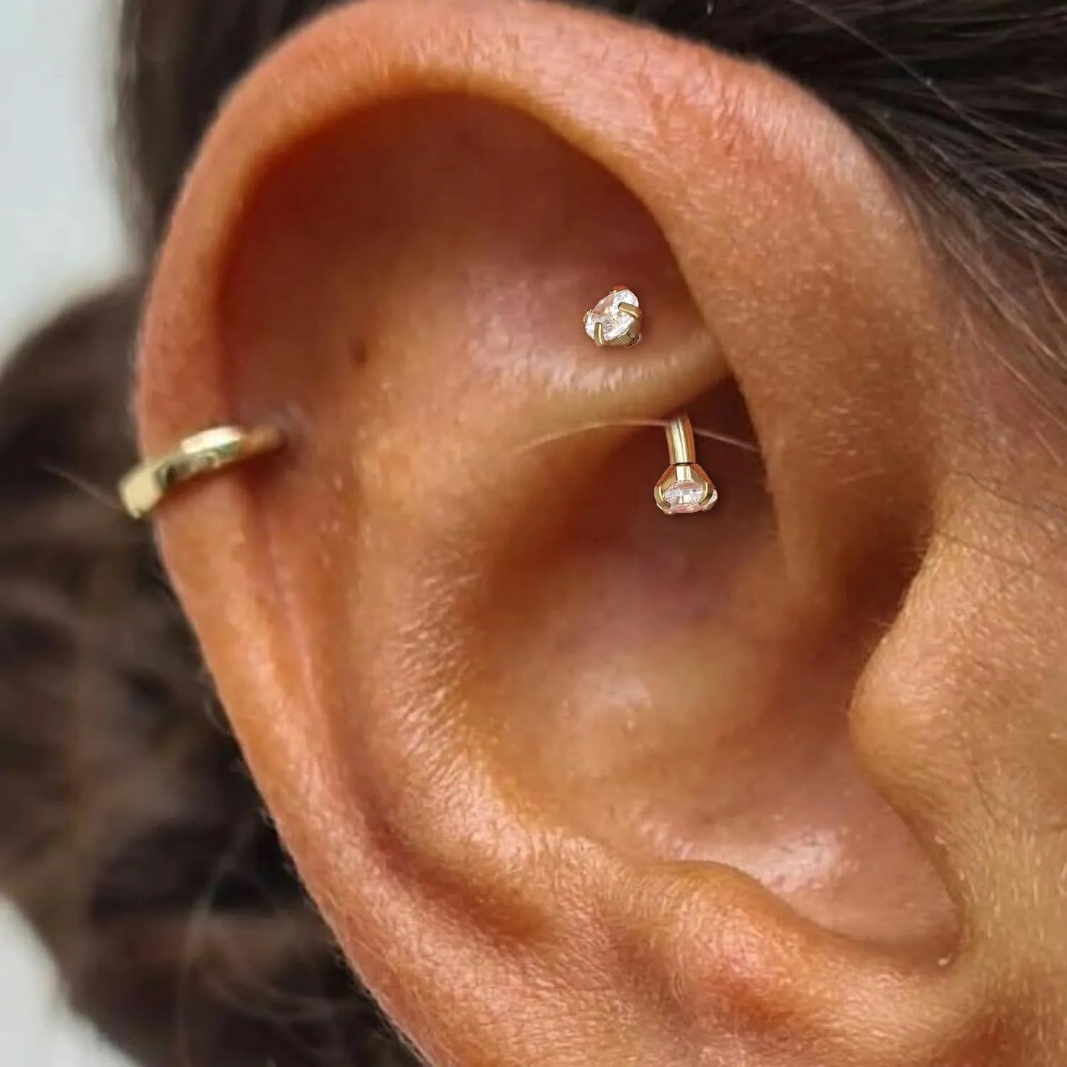 2 Pcs 14k Gold Filled Eyebrow Rings, 16G Threaded Rook Piercing Jewelry, Surgical Steel Vertical Lip Labret Belly Tongue Ring Daith Earring Curved Barbells