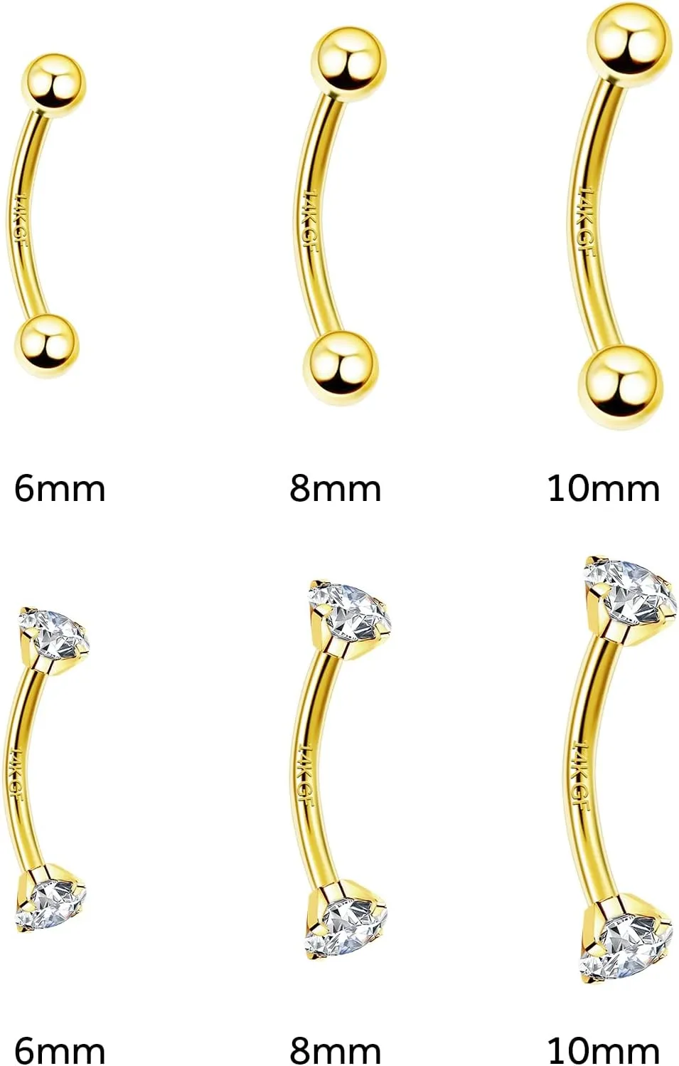 2 Pcs 14k Gold Filled Eyebrow Rings, 16G Threaded Rook Piercing Jewelry, Surgical Steel Vertical Lip Labret Belly Tongue Ring Daith Earring Curved Barbells