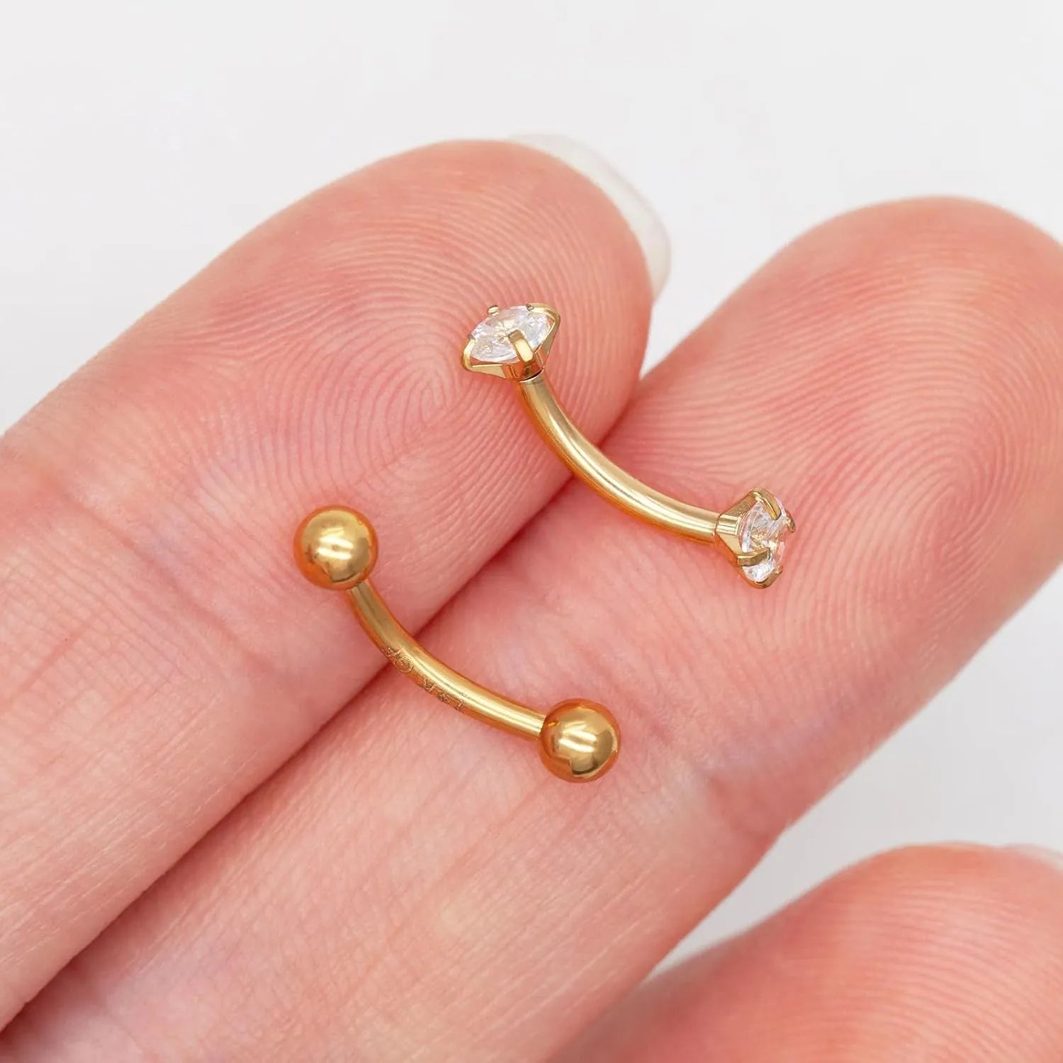 2 Pcs 14k Gold Filled Eyebrow Rings, 16G Threaded Rook Piercing Jewelry, Surgical Steel Vertical Lip Labret Belly Tongue Ring Daith Earring Curved Barbells