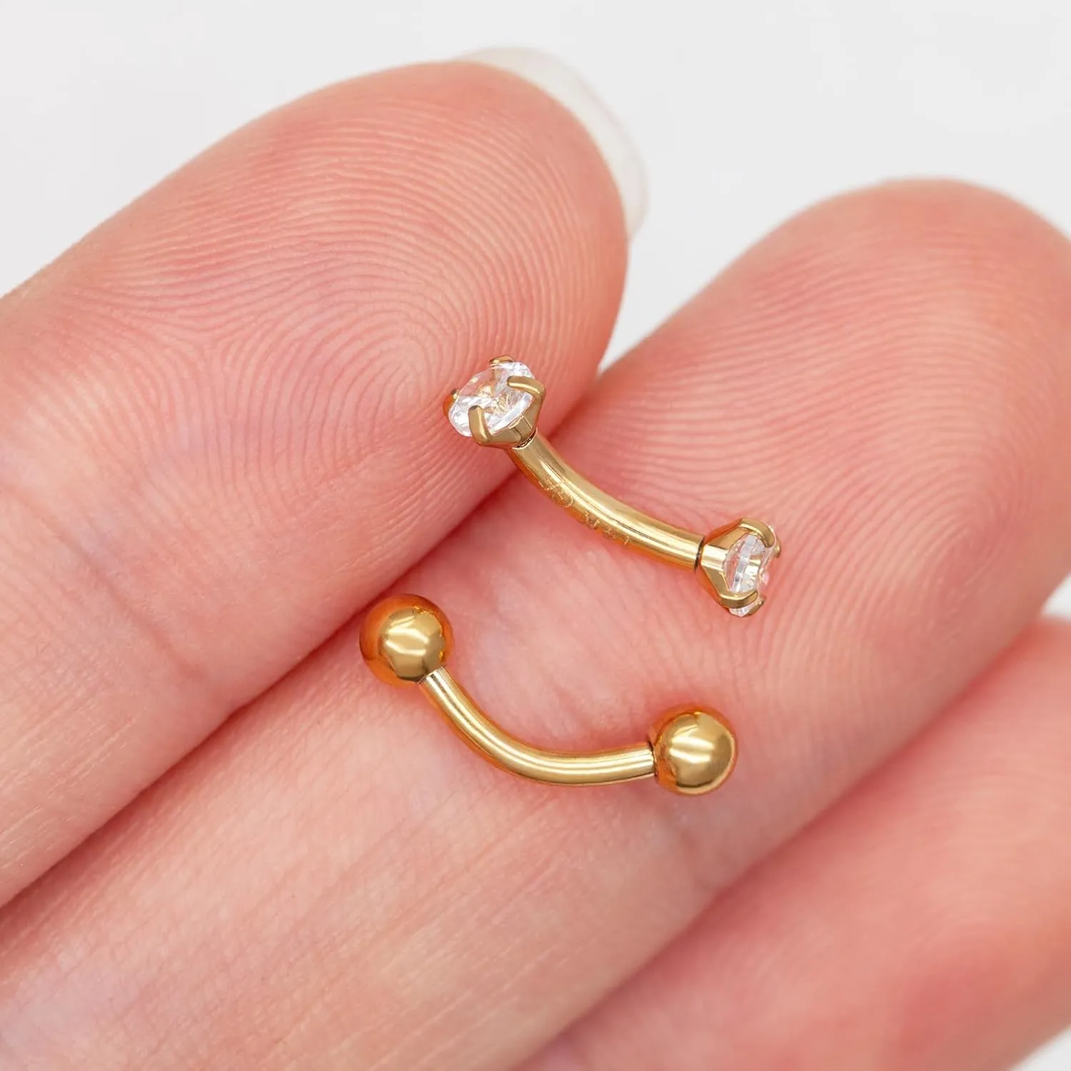 2 Pcs 14k Gold Filled Eyebrow Rings, 16G Threaded Rook Piercing Jewelry, Surgical Steel Vertical Lip Labret Belly Tongue Ring Daith Earring Curved Barbells