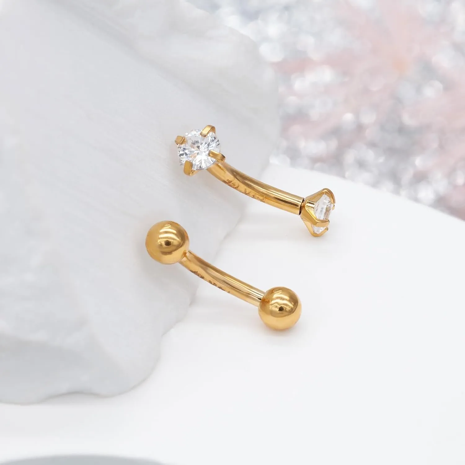 2 Pcs 14k Gold Filled Eyebrow Rings, 16G Threaded Rook Piercing Jewelry, Surgical Steel Vertical Lip Labret Belly Tongue Ring Daith Earring Curved Barbells