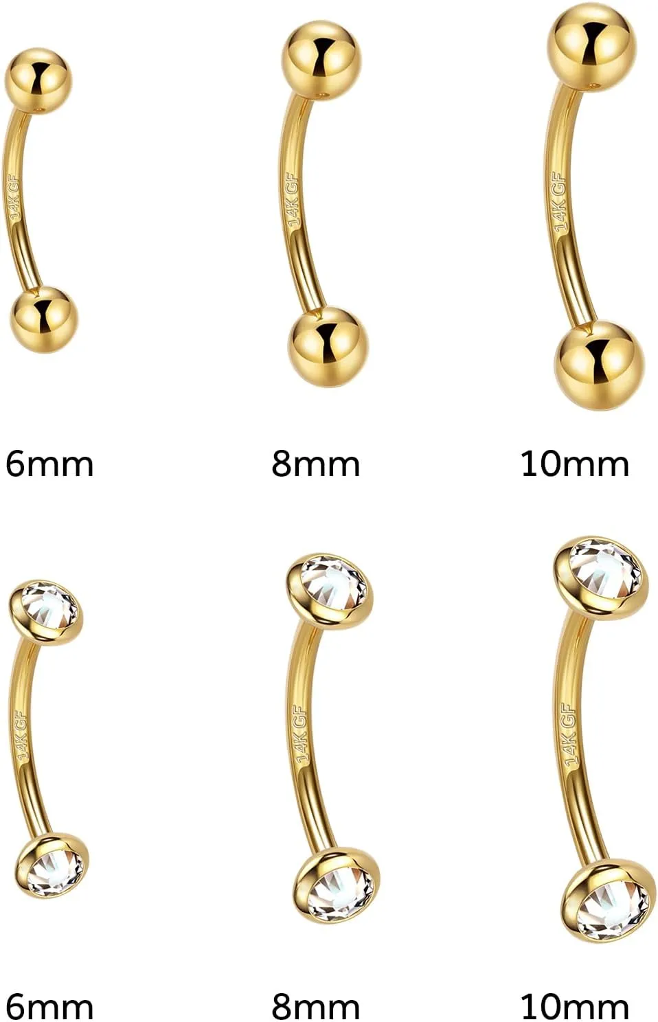 2 Pcs 14k Gold Filled Eyebrow Rings, 16G Threaded Rook Piercing Jewelry, Surgical Steel Vertical Lip Labret Belly Tongue Ring Daith Earring Curved Barbells