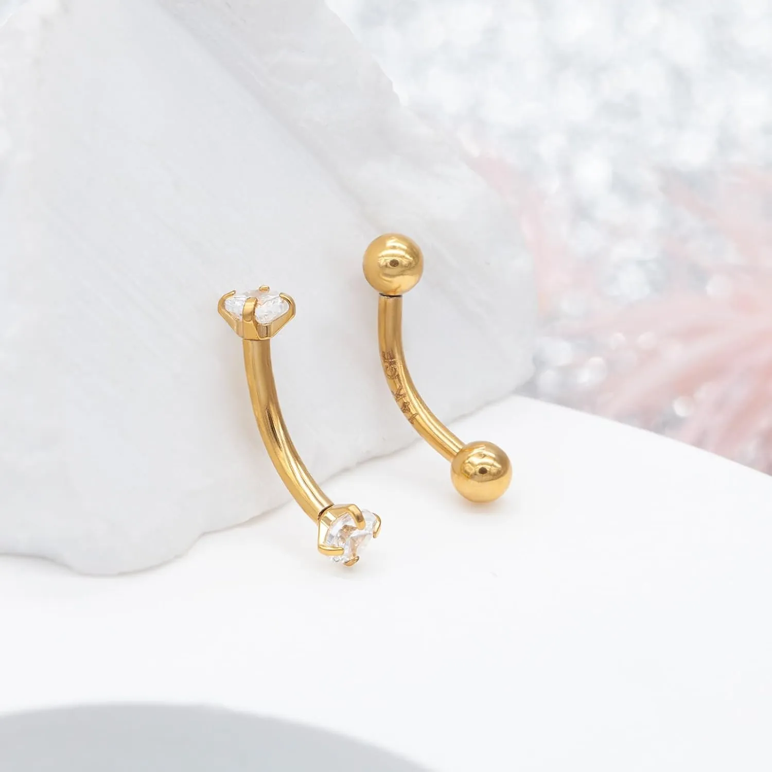2 Pcs 14k Gold Filled Eyebrow Rings, 16G Threaded Rook Piercing Jewelry, Surgical Steel Vertical Lip Labret Belly Tongue Ring Daith Earring Curved Barbells