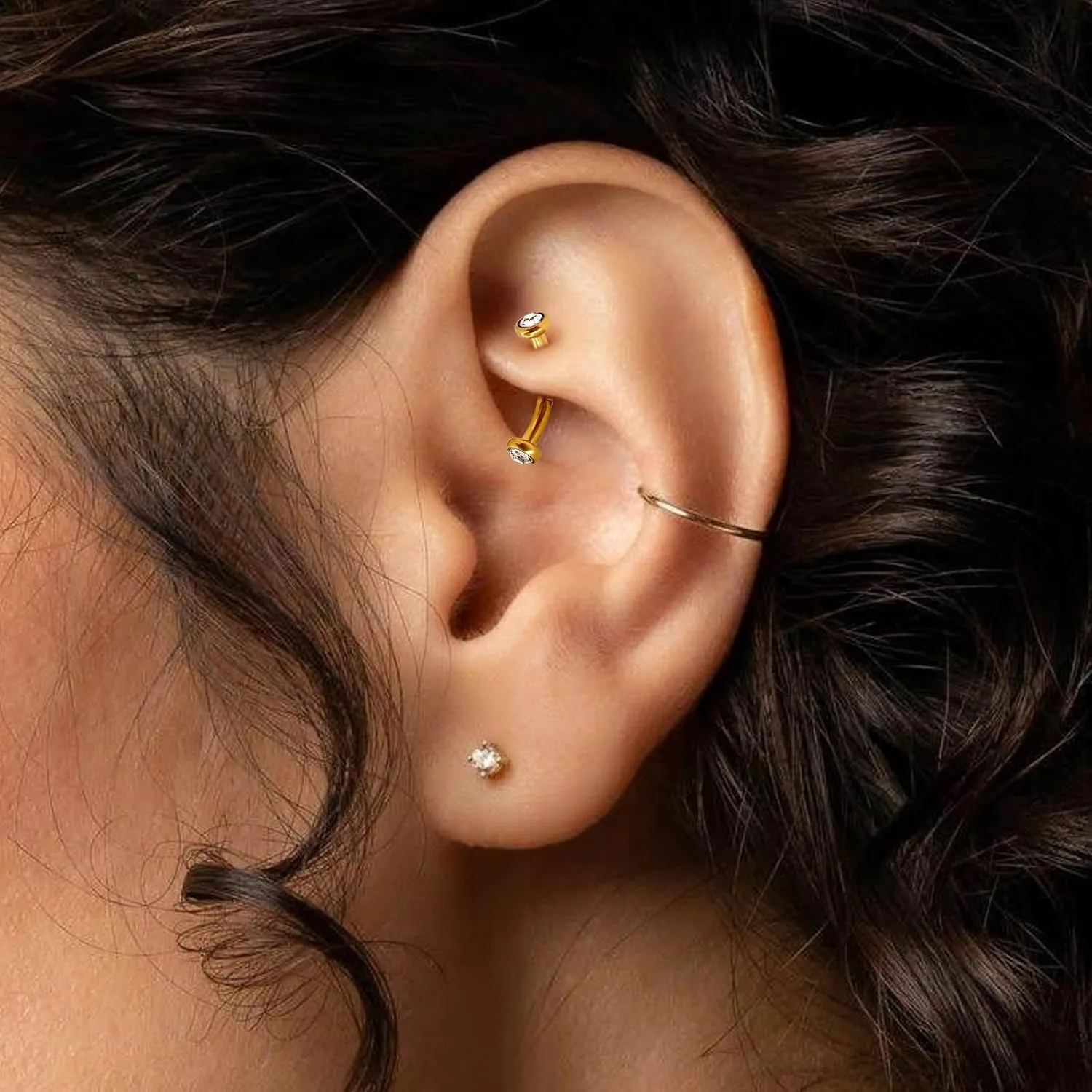 2 Pcs 14k Gold Filled Eyebrow Rings, 16G Threaded Rook Piercing Jewelry, Surgical Steel Vertical Lip Labret Belly Tongue Ring Daith Earring Curved Barbells
