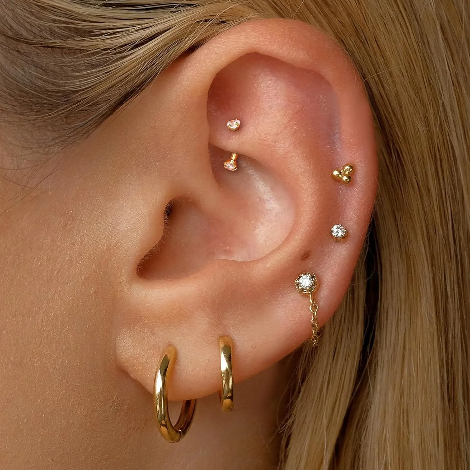 2 Pcs 14k Gold Filled Eyebrow Rings, 16G Threaded Rook Piercing Jewelry, Surgical Steel Vertical Lip Labret Belly Tongue Ring Daith Earring Curved Barbells