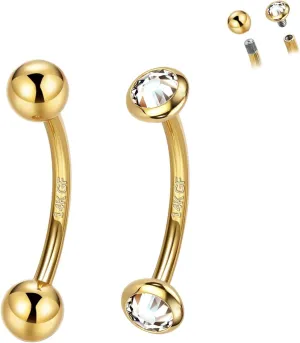 2 Pcs 14k Gold Filled Eyebrow Rings, 16G Threaded Rook Piercing Jewelry, Surgical Steel Vertical Lip Labret Belly Tongue Ring Daith Earring Curved Barbells