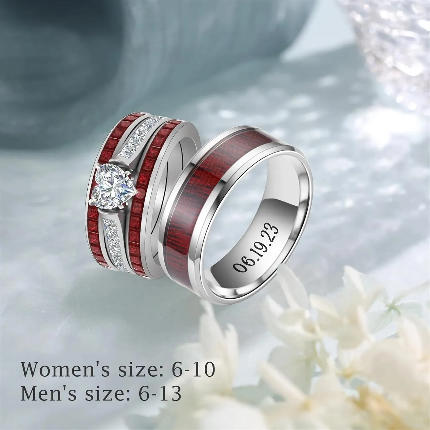 2 PCS Personalized Promise Rings for Couples Custom Wedding Rings for Him and Her Engraved Couples Rings Set His and Her Wedding Bands Engagement Gift