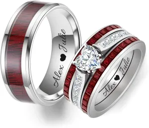 2 PCS Personalized Promise Rings for Couples Custom Wedding Rings for Him and Her Engraved Couples Rings Set His and Her Wedding Bands Engagement Gift