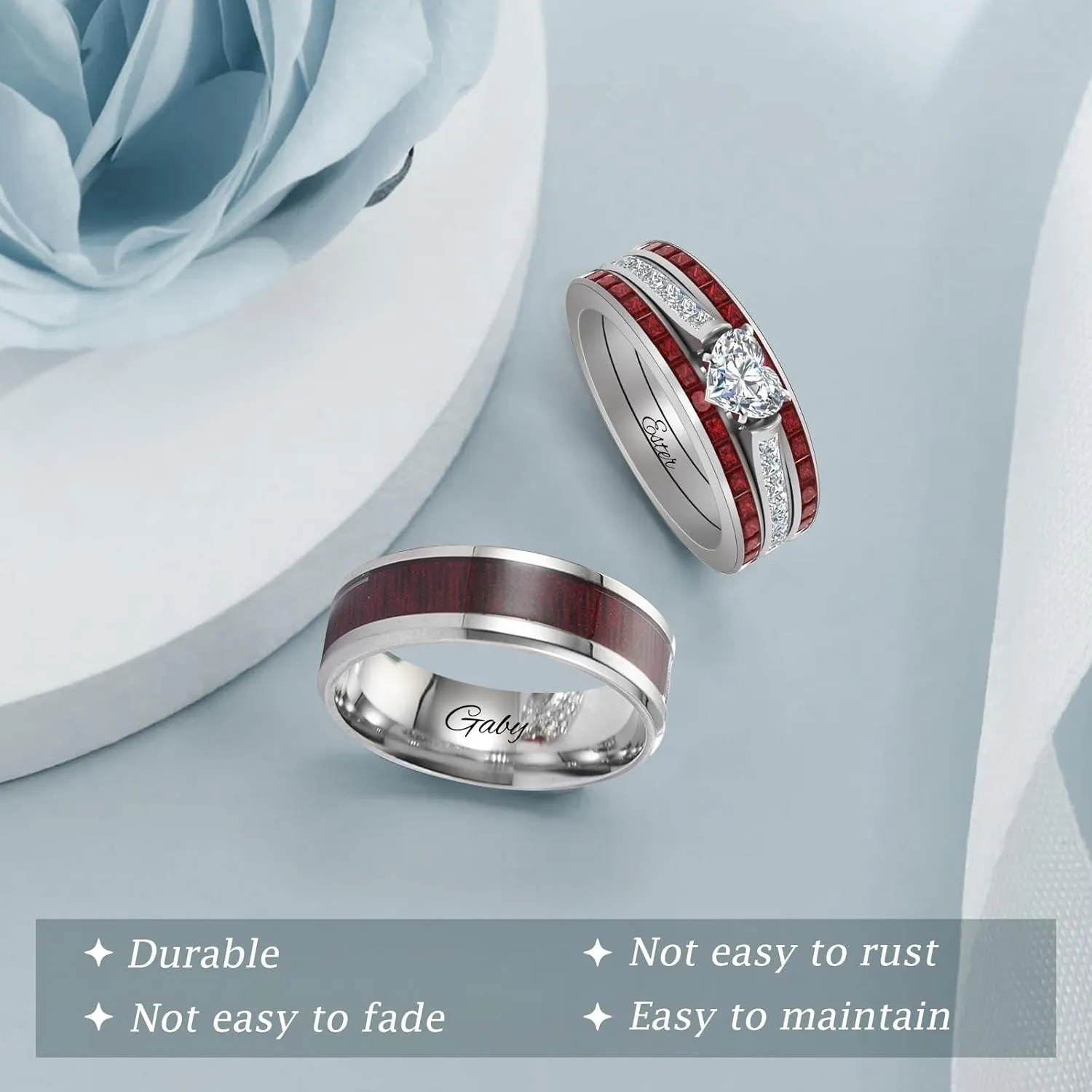 2 PCS Personalized Promise Rings for Couples Custom Wedding Rings for Him and Her Engraved Couples Rings Set His and Her Wedding Bands Engagement Gift