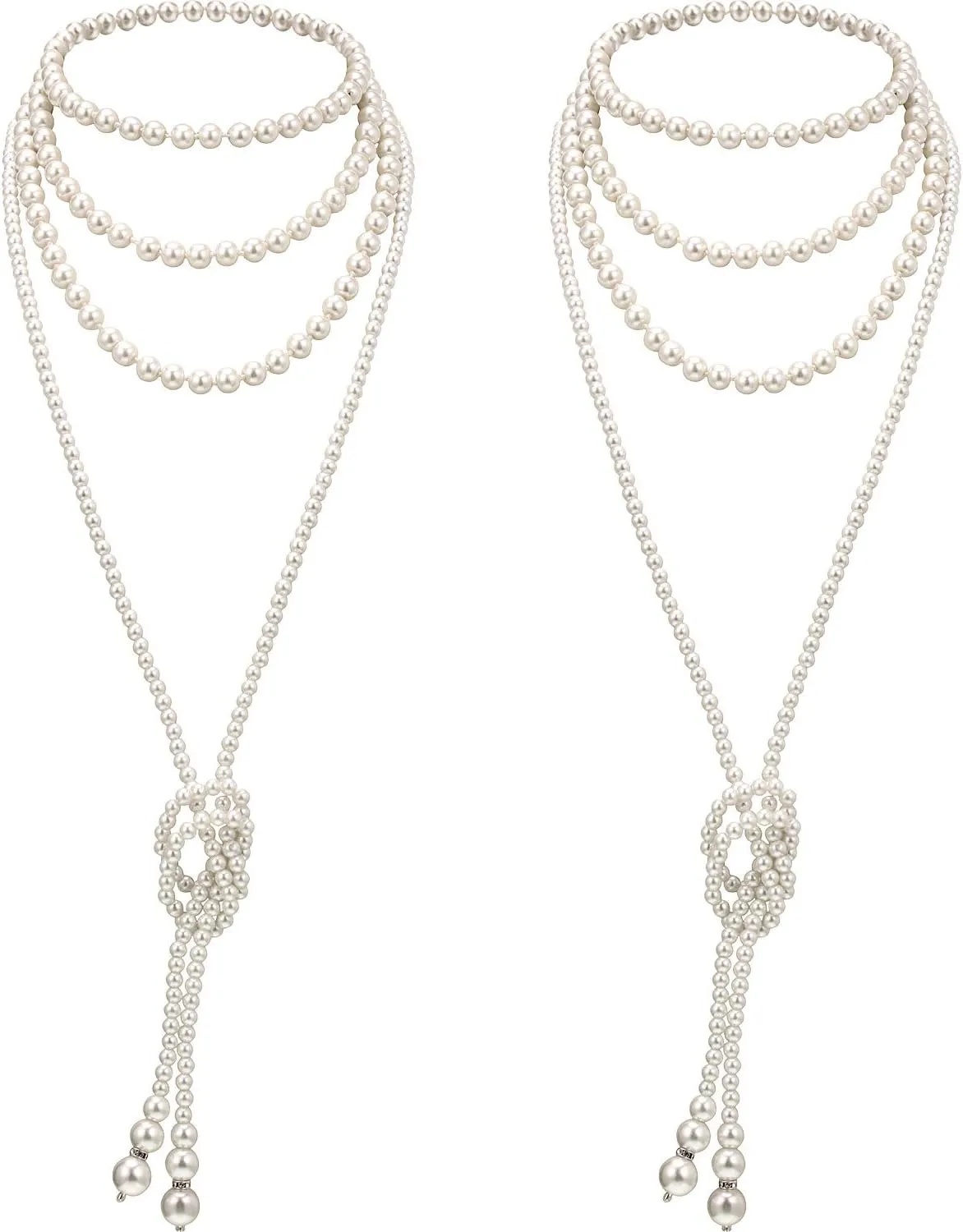 2 Set 1920s Artificial Long Pearls Necklace Flapper Beads Necklaces Faux Pearls Necklace Vintage Jewelry Costume Accessories for Women