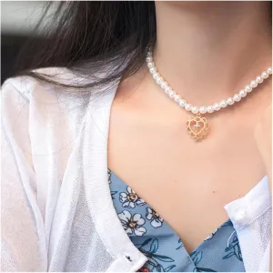2022 Trend Pearl Thick Chain Pendant Necklace Compatible with Women Kpop Fashion Collar Necklace Choker Jewelry Female (Metal Color : IF1480002025)