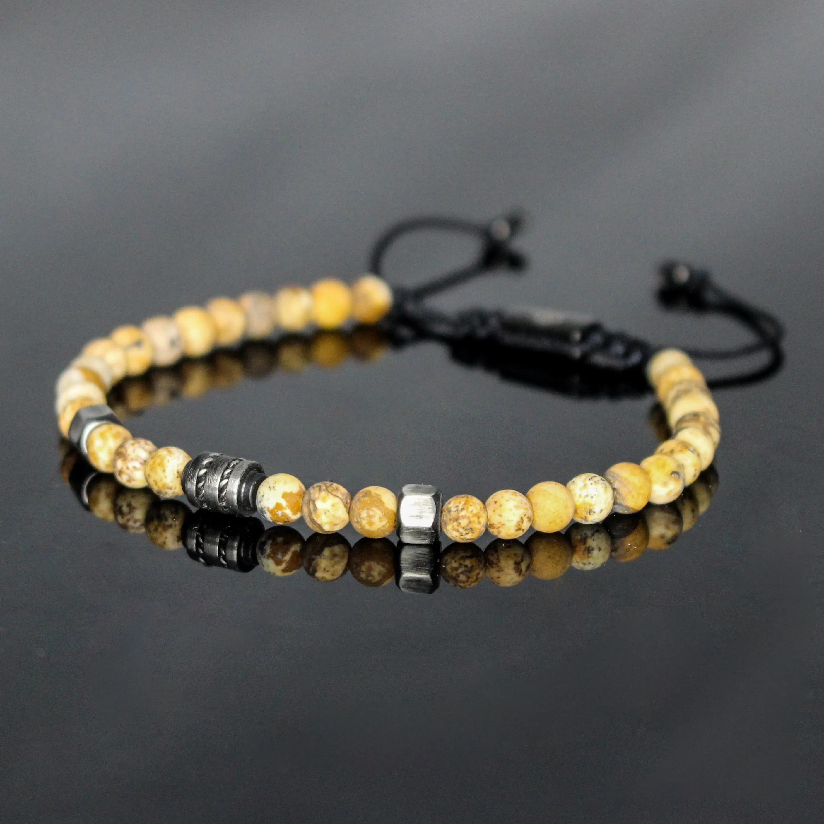 2030 Men’s Minimalist Matte Picture Jasper Beaded Bracelet
