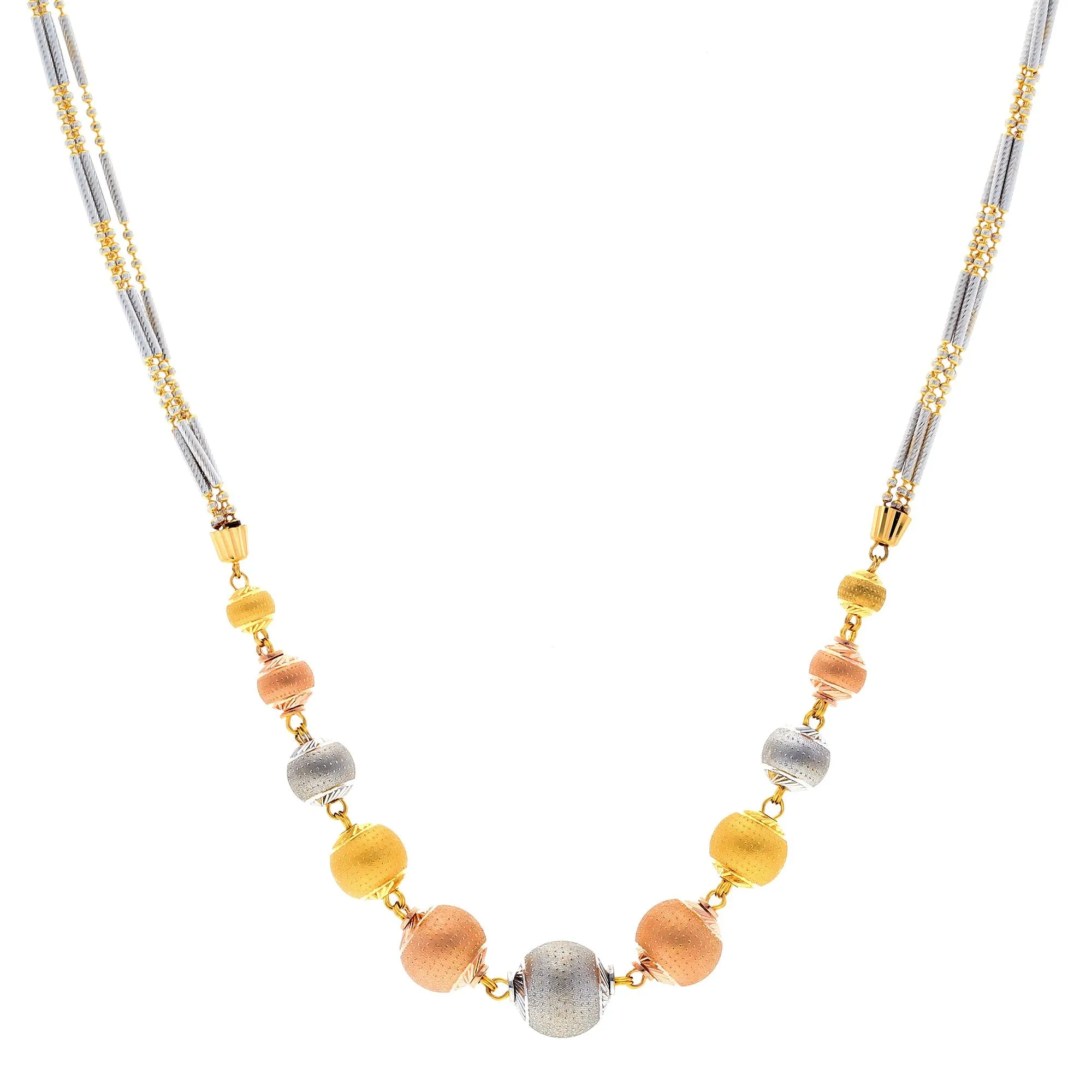 22K Multi Tone Gold Necklace W/ Colorful Pin-Pricked Gold Ball Arrangement
