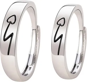 2pcs Heart Design Open Ring Women Adjustable Matching Ring Decor for Couples