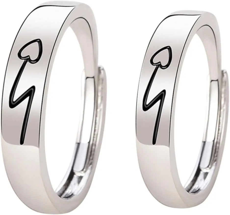 2pcs Heart Design Open Ring Women Adjustable Matching Ring Decor for Couples