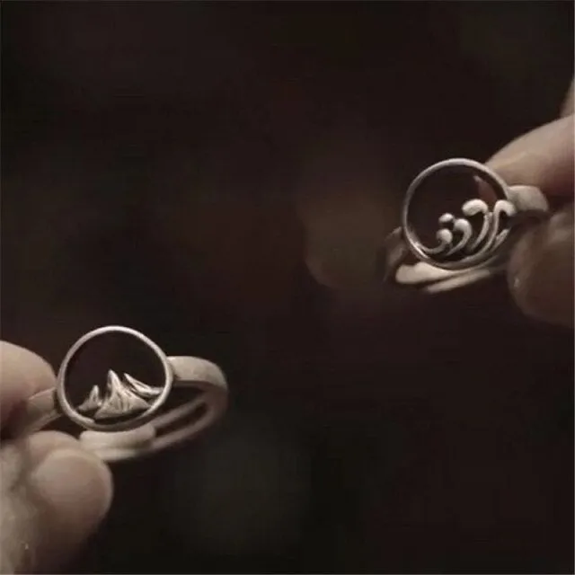 2Pcs Love Heart Electrocardiogram Couple Open Rings For Women Men Lover Black Silver Color Engagement Wedding Valentine'Day Gift