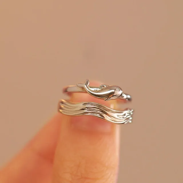 2Pcs Love Heart Electrocardiogram Couple Open Rings For Women Men Lover Black Silver Color Engagement Wedding Valentine'Day Gift