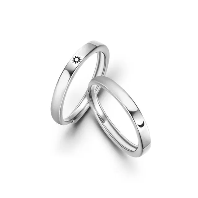 2Pcs Love Heart Electrocardiogram Couple Open Rings For Women Men Lover Black Silver Color Engagement Wedding Valentine'Day Gift