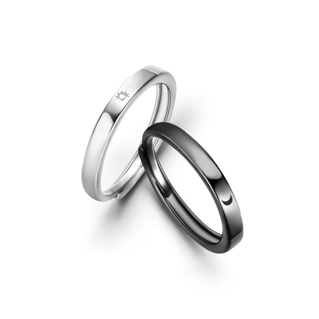 2Pcs Love Heart Electrocardiogram Couple Open Rings For Women Men Lover Black Silver Color Engagement Wedding Valentine'Day Gift