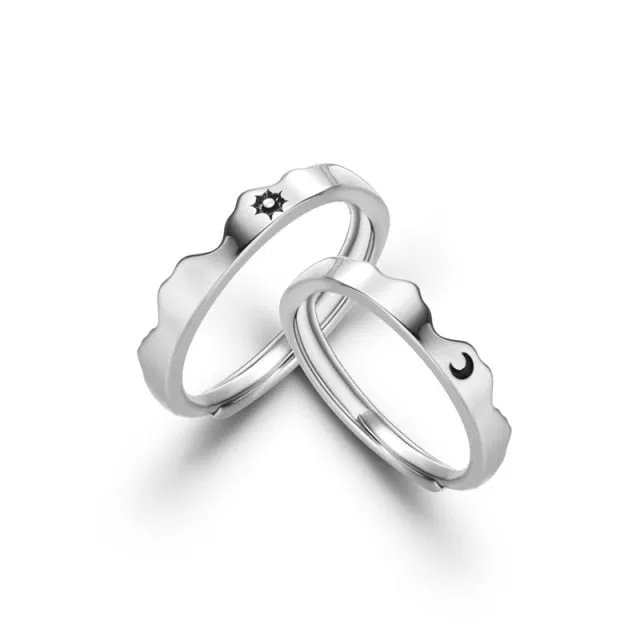2Pcs Love Heart Electrocardiogram Couple Open Rings For Women Men Lover Black Silver Color Engagement Wedding Valentine'Day Gift