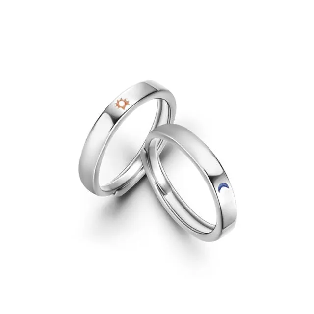 2Pcs Love Heart Electrocardiogram Couple Open Rings For Women Men Lover Black Silver Color Engagement Wedding Valentine'Day Gift
