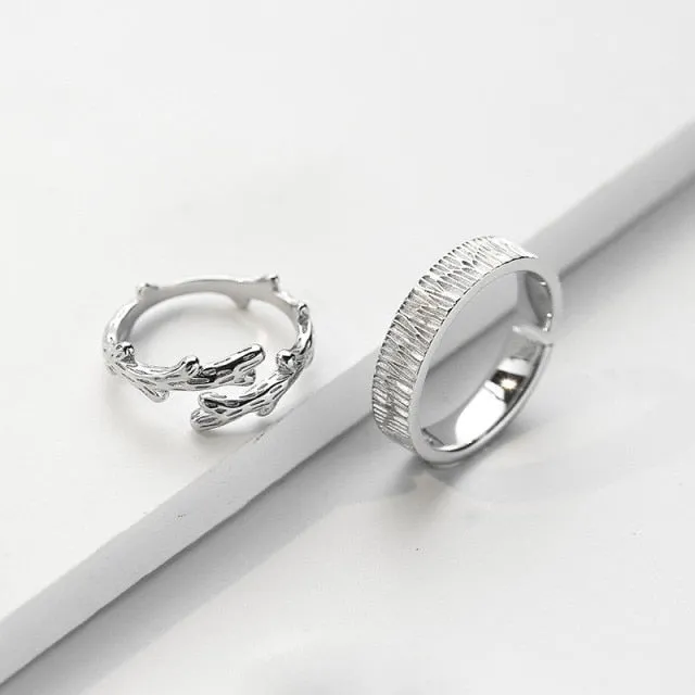 2Pcs Love Heart Electrocardiogram Couple Open Rings For Women Men Lover Black Silver Color Engagement Wedding Valentine'Day Gift