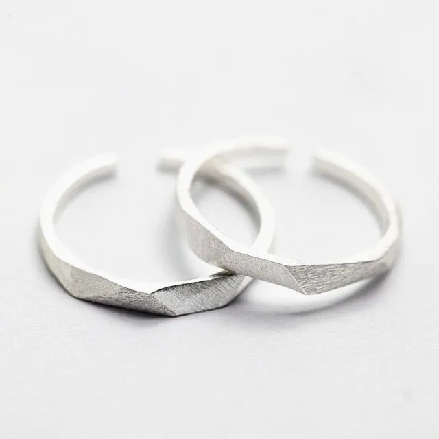 2Pcs Love Heart Electrocardiogram Couple Open Rings For Women Men Lover Black Silver Color Engagement Wedding Valentine'Day Gift