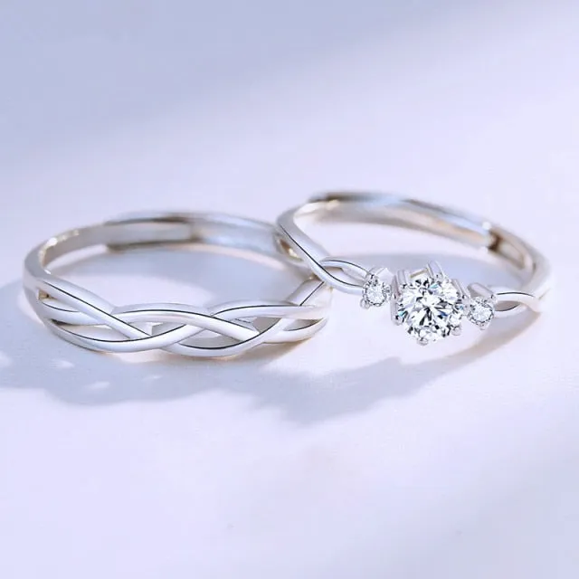 2Pcs Love Heart Electrocardiogram Couple Open Rings For Women Men Lover Black Silver Color Engagement Wedding Valentine'Day Gift
