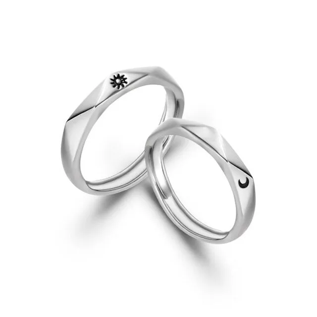 2Pcs Love Heart Electrocardiogram Couple Open Rings For Women Men Lover Black Silver Color Engagement Wedding Valentine'Day Gift
