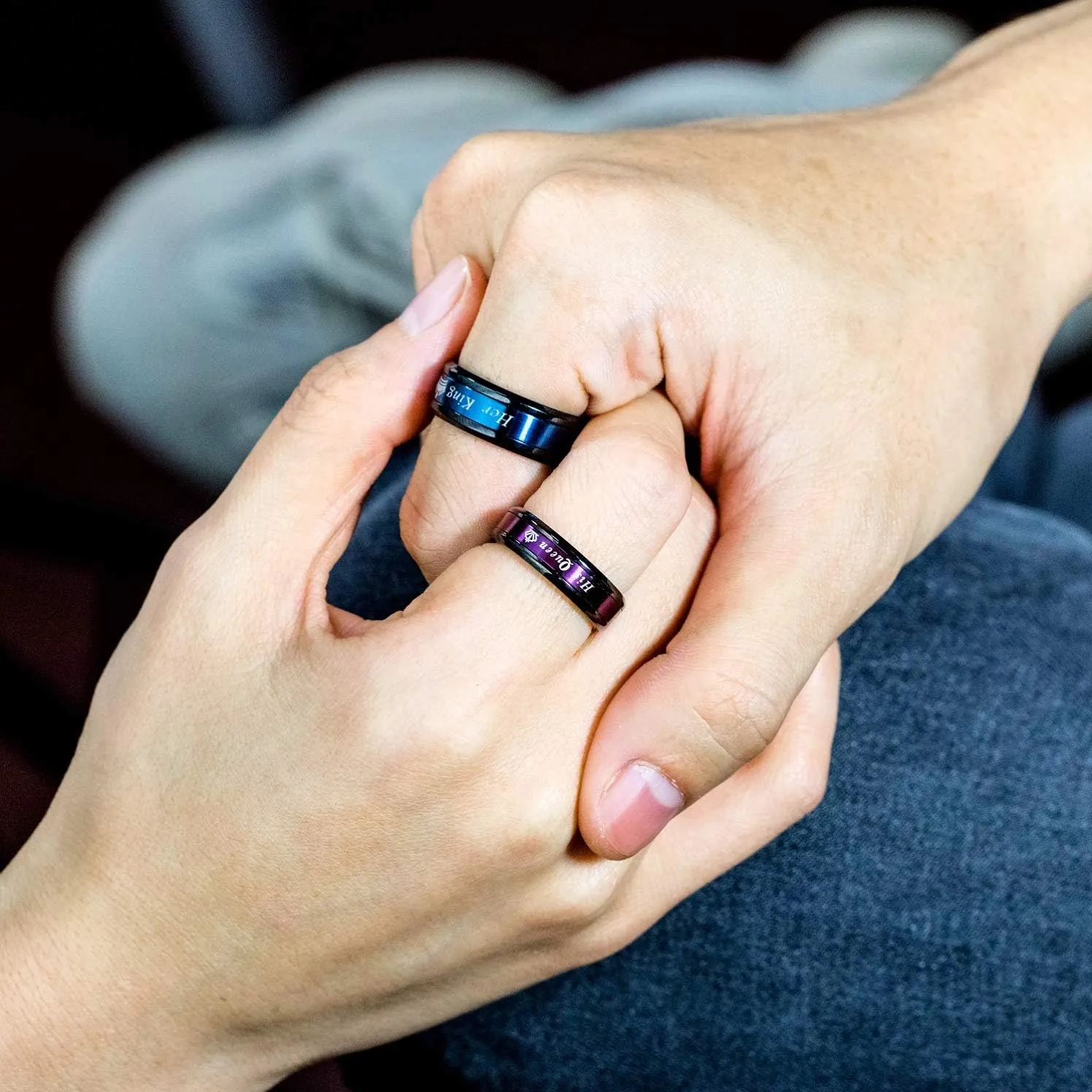 2pcs Matching Set Couple Rings His Queen Her King Stainless Steel Promise Rings Engagement Band Valentine's Day Couples Gifts