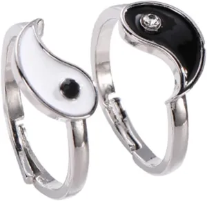 2pcs Women's Chinese Ring Set Matching Open Adjustable Rings Stylish Couples Jewelry for Wedding Party and Everyday