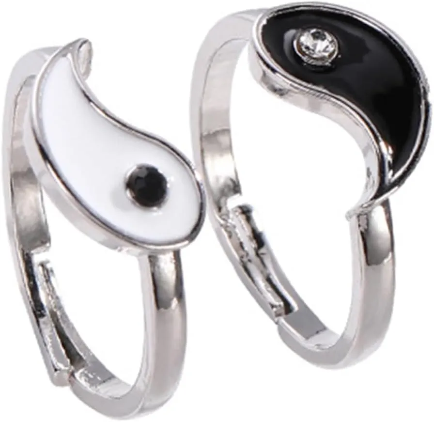 2pcs Women's Chinese Ring Set Matching Open Adjustable Rings Stylish Couples Jewelry for Wedding Party and Everyday