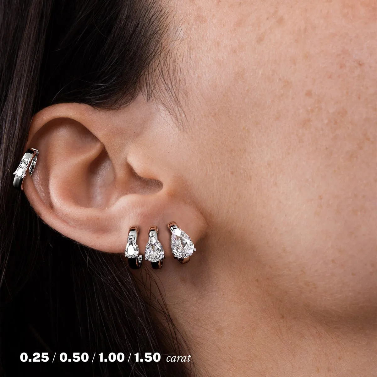 3 carat Pear Diamond Hoop Earrings