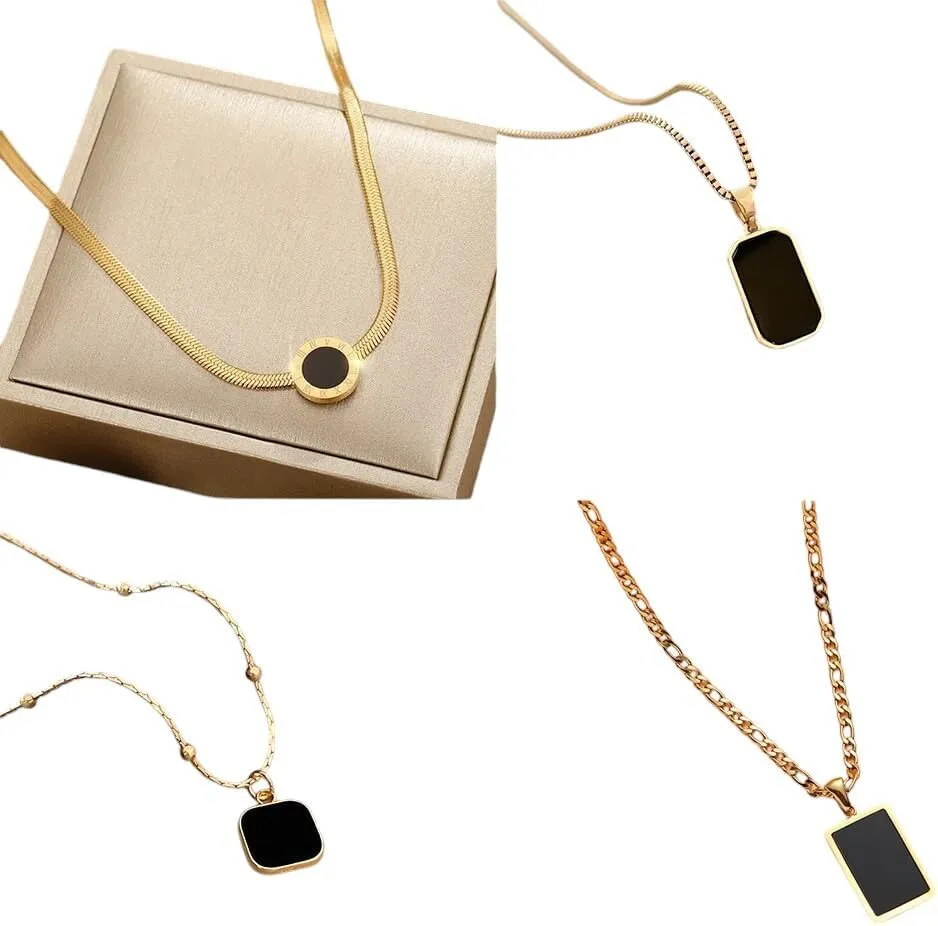 316L Stainless Steel Black Square Pendant Double Layer Necklaces For Women Gold Silver Color Clavicle Chains Wedding Jewelry VHM6509