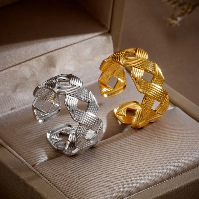 316L Stainless Steel Cross Cutout Open Ring For Women