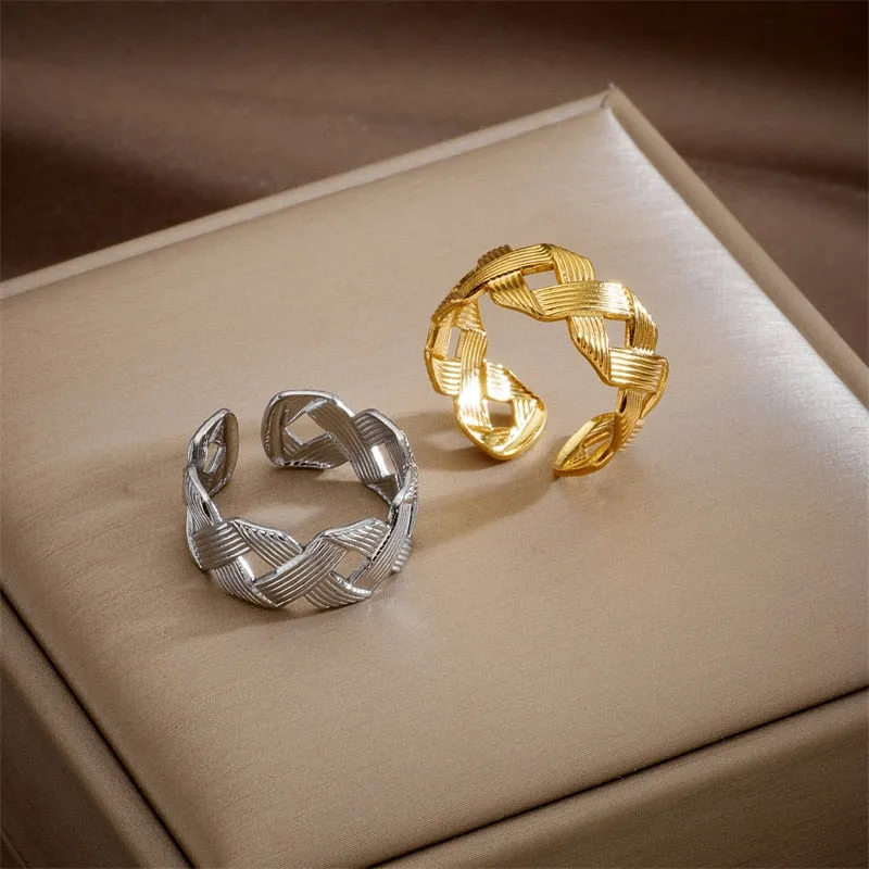 316L Stainless Steel Cross Cutout Open Ring For Women
