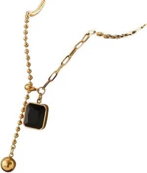 316L Stainless Steel Necklace For Women Designer Gold Color Square Bead Pendant Necklaces Women Body Jewelry Gift DANS04629