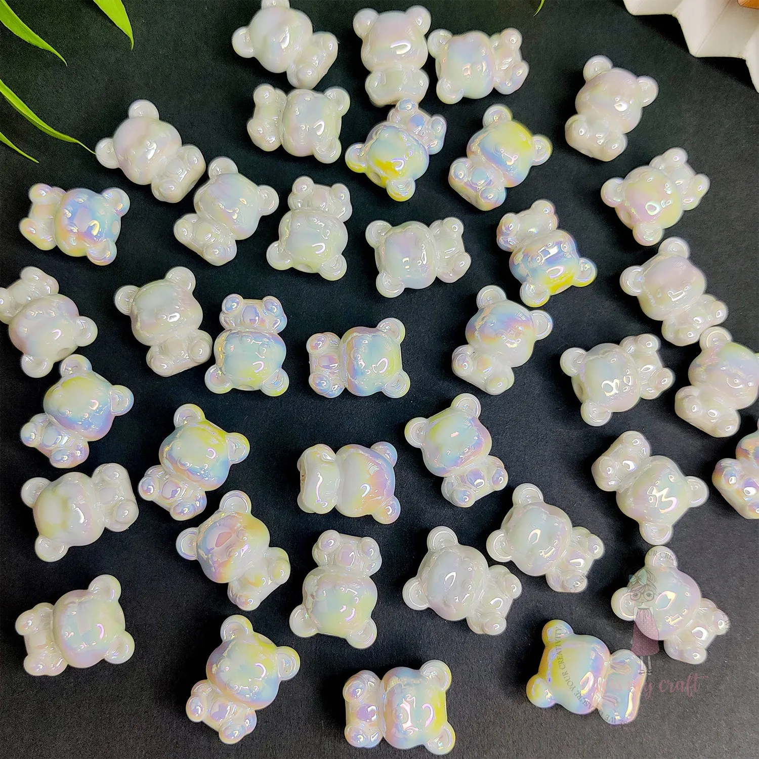 3D Holographic Bear Beads - White