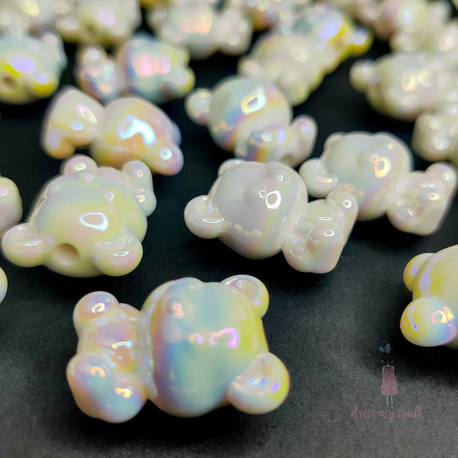 3D Holographic Bear Beads - White