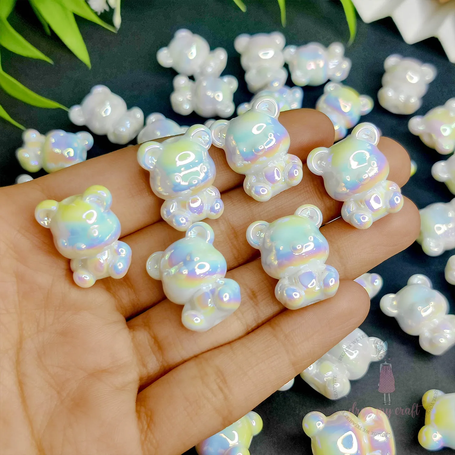 3D Holographic Bear Beads - White