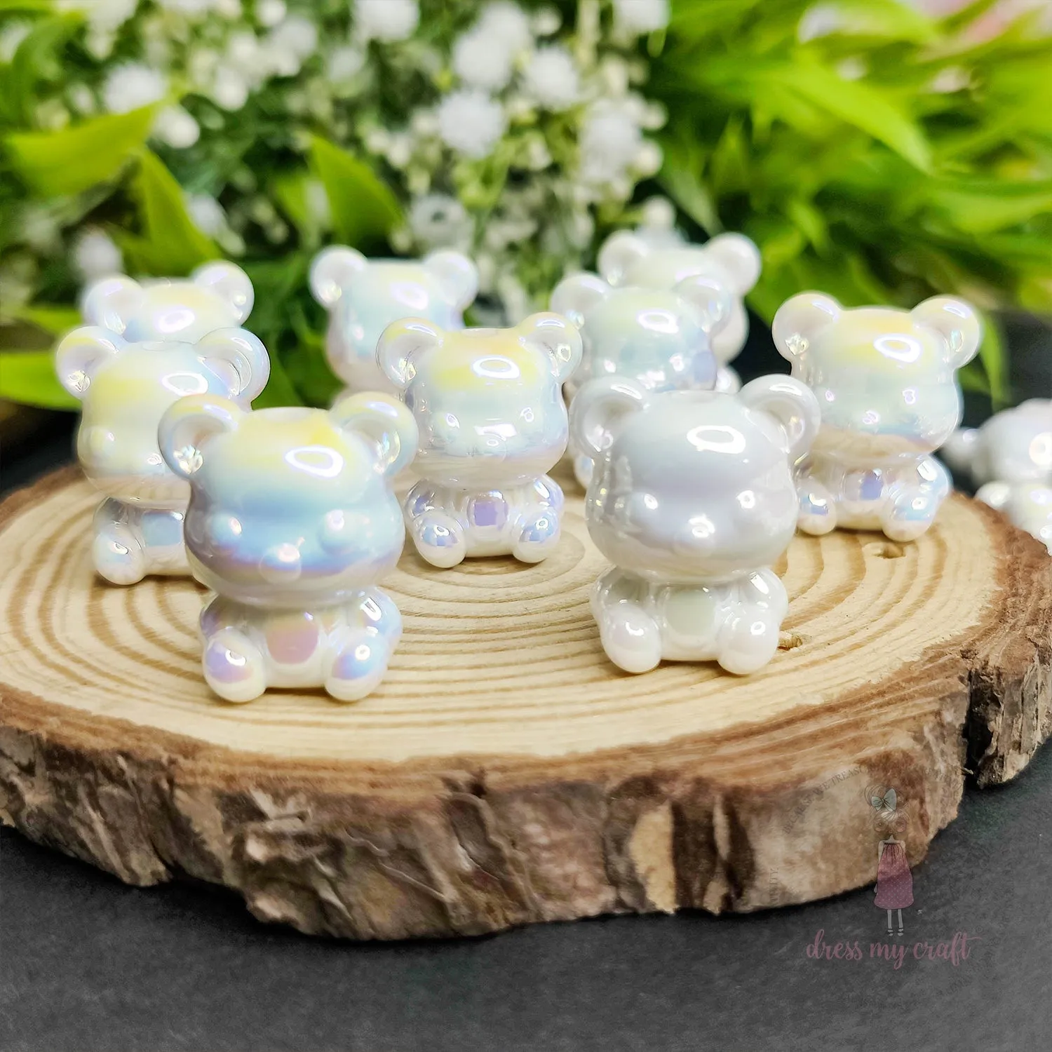 3D Holographic Bear Beads - White