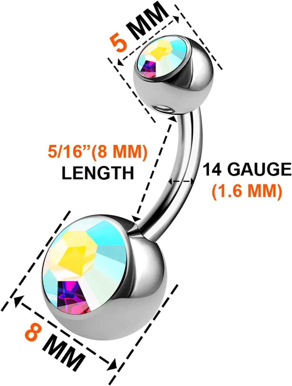 3PCS 316L Surgical Steel Shallow Belly Button Rings Studs 14 Gauge 1/4 6mm Clear Jet Short Navel Bars Jewelry Choose Colors