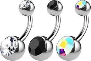 3PCS 316L Surgical Steel Shallow Belly Button Rings Studs 14 Gauge 1/4 6mm Clear Jet Short Navel Bars Jewelry Choose Colors