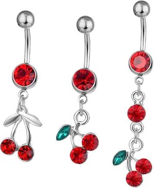 3Pcs Cherry Charm Navel Rings Cute Belly Button Jewelry for Women Unique Belly Decor Birthdays Anniversaries