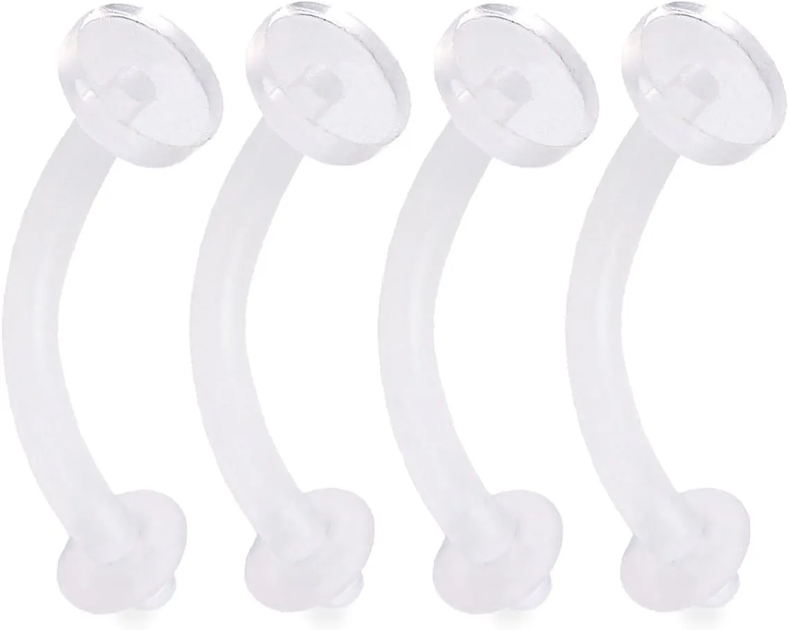 4pcs 16g Curved Barbell Eyebrow Piercing Rings Clear Retainer Bioflex Bendable Flexible Acrylic Invisible Gauge Pick Size