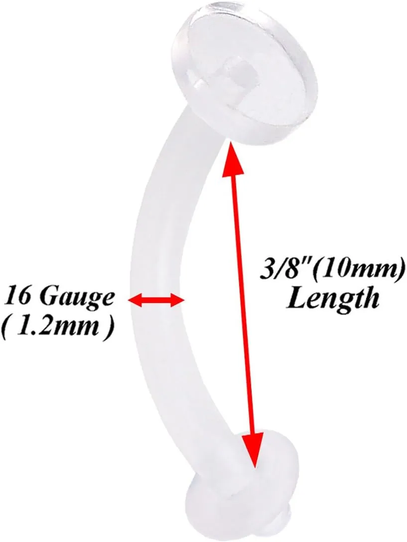 4pcs 16g Curved Barbell Eyebrow Piercing Rings Clear Retainer Bioflex Bendable Flexible Acrylic Invisible Gauge Pick Size