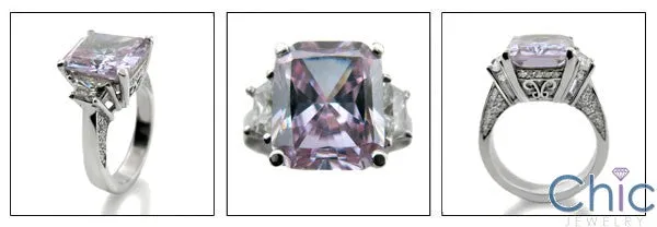 5 Ct Amethyst Radiant Cubic Zirconia Trapezoid Sides 14K White Gold Ring
