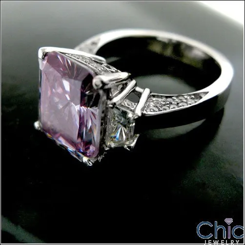 5 Ct Amethyst Radiant Cubic Zirconia Trapezoid Sides 14K White Gold Ring