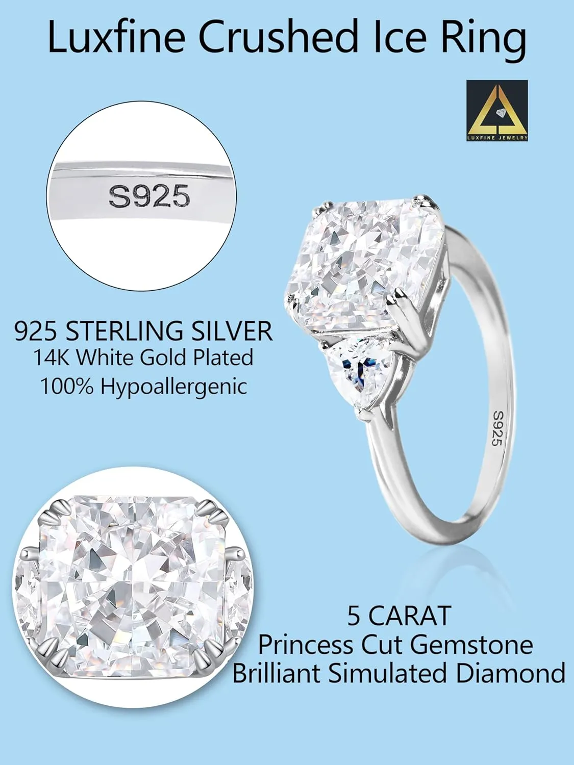5 CT Diamond Rings for Women, Engagement Rings,Princess Cut Ring 925 Sterling Silver Simulated Diamond Jewelry(ClearYellowPink) with Gift Box